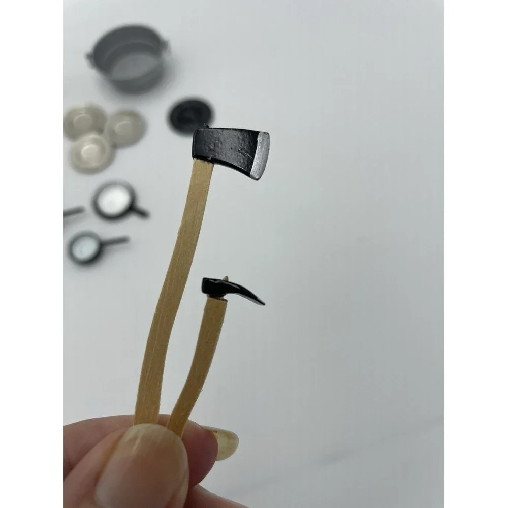 14 Pc Set Miniature‎ Metal Dollhouse Camping Supplies Dishes Pots & Tools